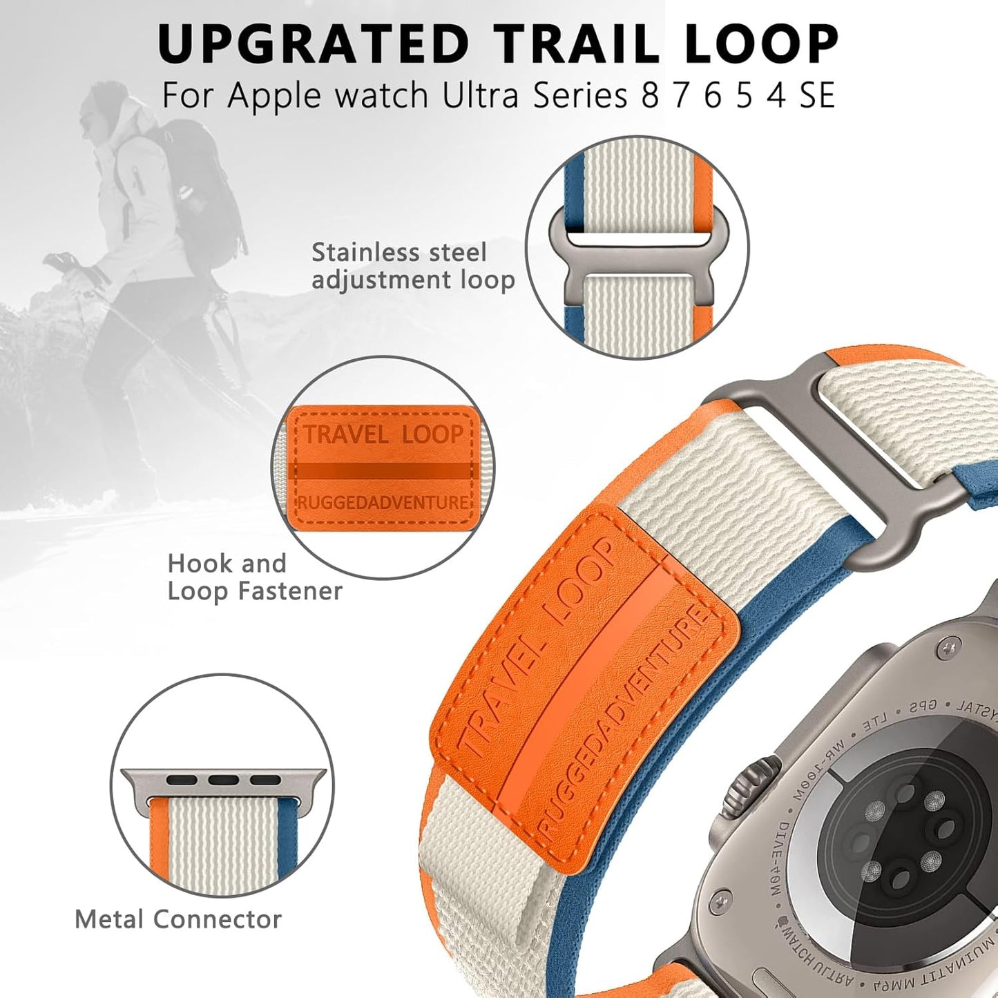 Trail Loop for Apple Watch Ultra/2 Band 49Mm 45Mm 44Mm 42Mm 41Mm 40Mm 38Mm Iwatch Bands for Men Women,Rugged Nylon Strap Wristbands for Apple Watch Series 9 8 7 6 5 4 3 2 Se,Ultra2 49 45 44 Mm