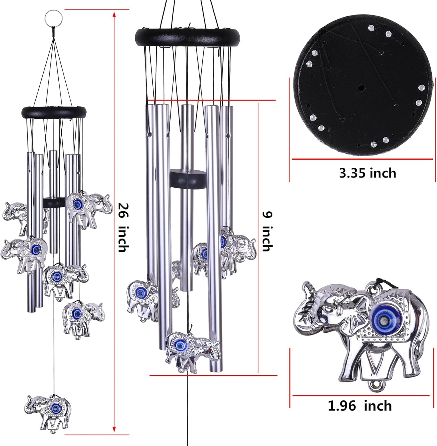 Blue Evil Eye Elephant Wind Chimes Outdoor Decor, Mobile Evil Eye Windcatcher, Evil Eye Elephant Wind Bells, Blue Evil Eye Amulet Wind Chimes for Home, Gift for Mom, Balcony, Patio, Garden Decoration
