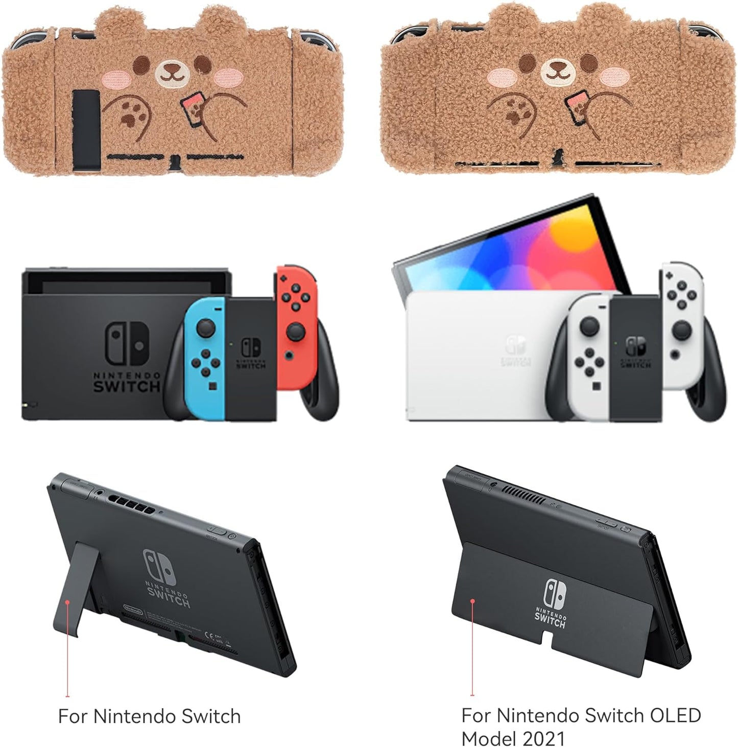 Cute Plush Protective Case Cover Compatible with Switch - Shock-Absorption and Anti-Scratch - Plush Bear (For Switch 2017)