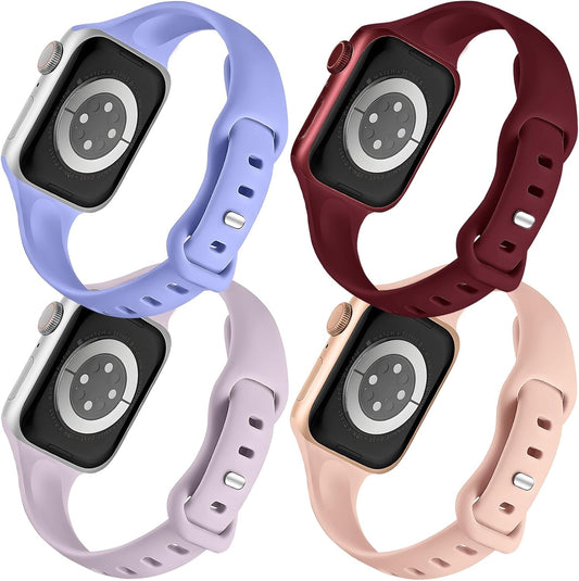 4 Pack Slim Watch Band Compatible for Apple Watch Band 38Mm 40Mm 41Mm 42Mm 44Mm 45Mm 49Mm,Soft Silicone Slim Sport Watch Band Compatible with Iwatch Apple Watch Series Ultra 8 7 6 5 4 3 2 1 SE Women Men