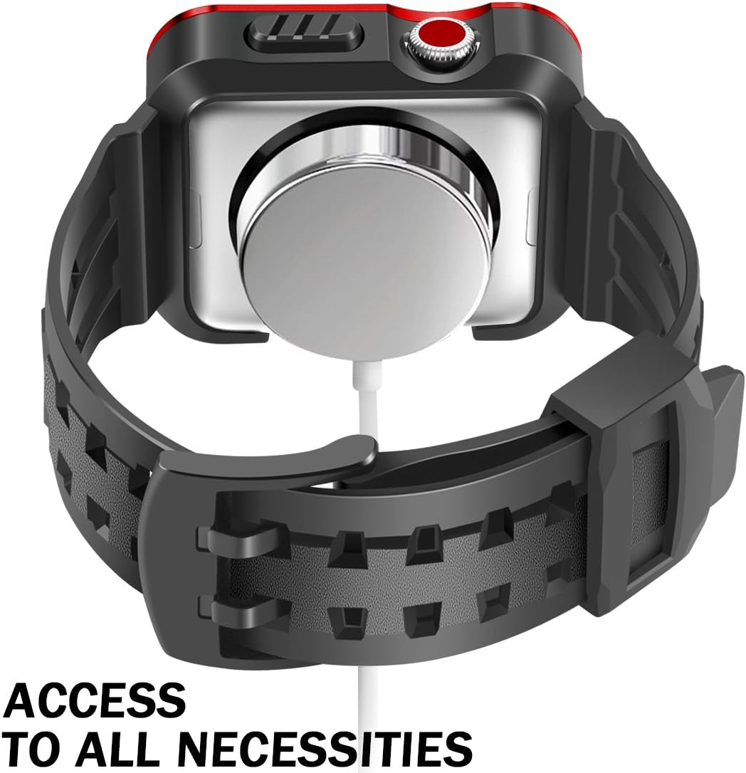 Compatible with Apple Watch Band with Case 42Mm, Metal Rugged Case with Sports Breathable Band for Apple Watch 42Mm Series 3/2/1