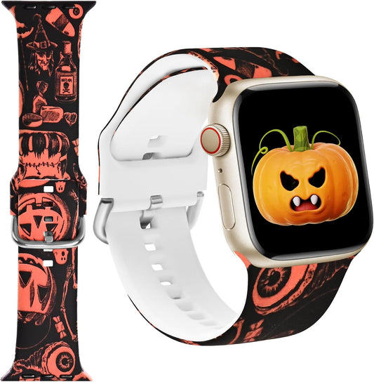Fall Silicone Strap for Apple Watch Bands 41/40/38Mm, Soft Halloween Bracelet Compatible with Iwatch Band Series 10(42Mm)/9/8/7/6/Se/5/4/3, Waterproof Sport Pumpkin Wristband for Apple Watch Women Men