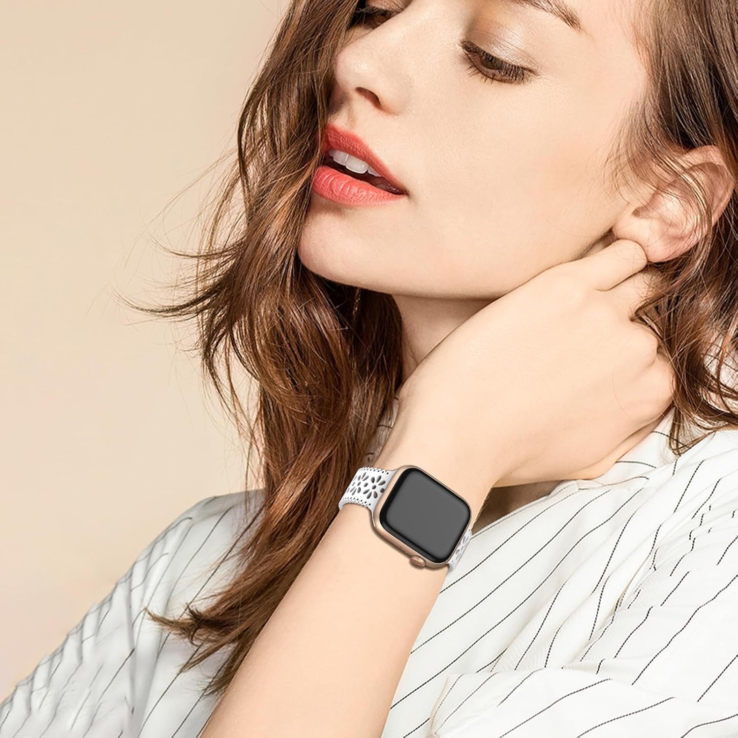 Lace Silicone Band Compatible with Apple Watch Band 40Mm 44Mm 38Mm 41Mm 45Mm 42Mm 49M for Women,Hollow-Out Sport Strap Soft Breathable Wristbands for Iwatch Series 9,Ultra,Se,8 7 6 5 4 3 2 1