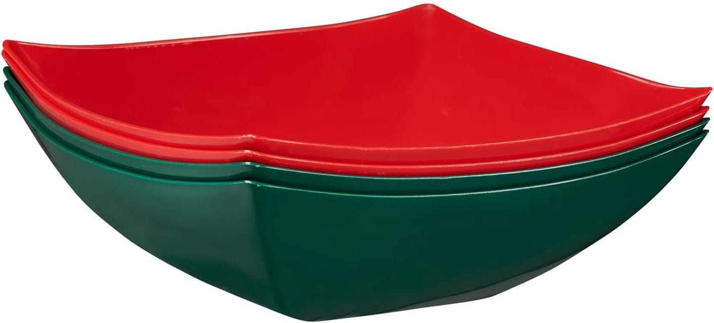 Disposable Square Serving Bowls, Party Snack or Salad Bowl, Plastic 2 Green & 2 Red 32 Ounce Pack of 4 32 OUNCE
