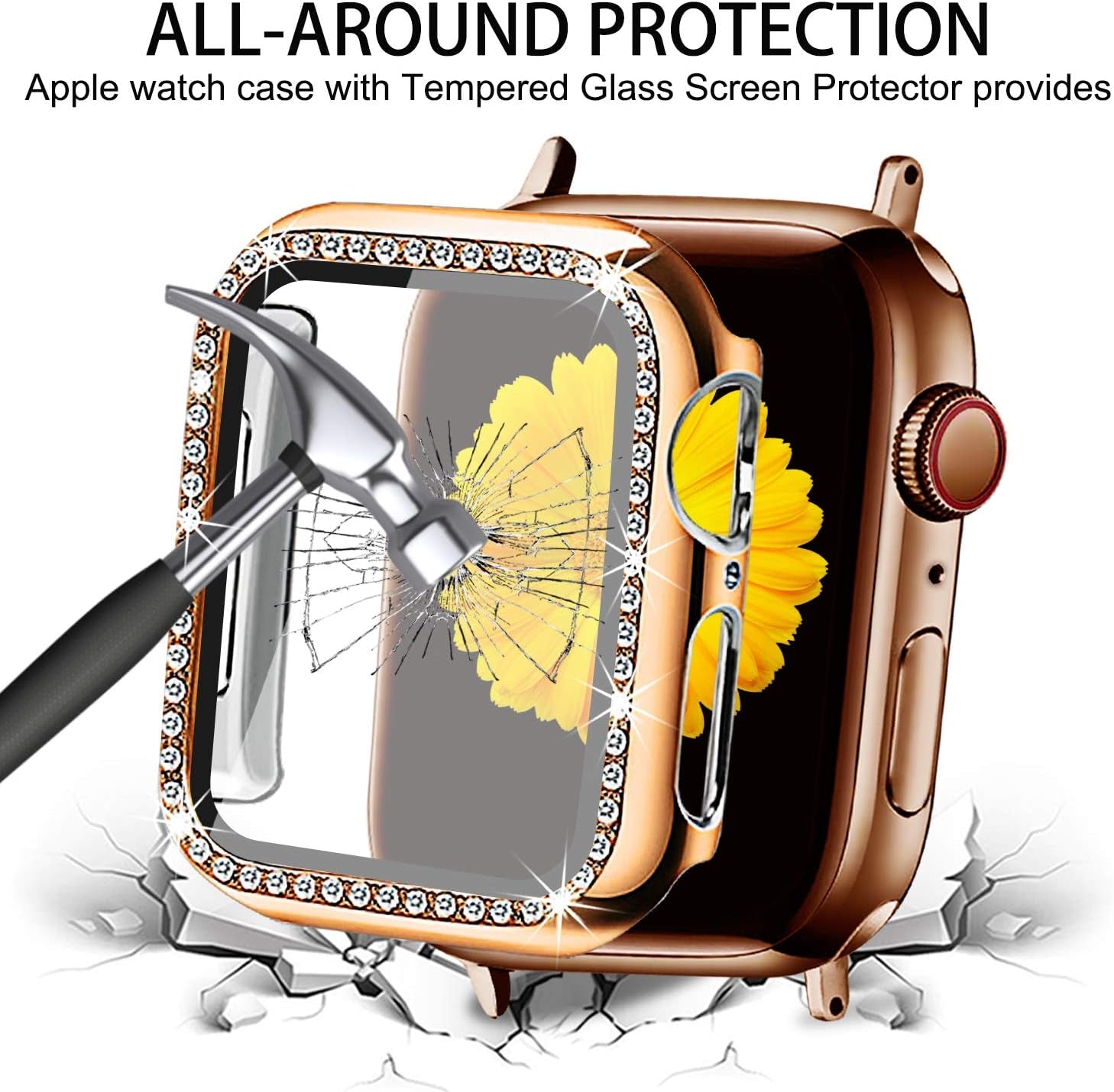 Compatible for Apple Watch Band with Screen Protector Case, Jewelry Replacement Band 45Mm 44Mm 42Mm 41Mm 40 Mm 38Mm 2 Pack Bling Protective Cover for Iwatch Series 9/8/7/6/5/4/3/2/1/SE Women