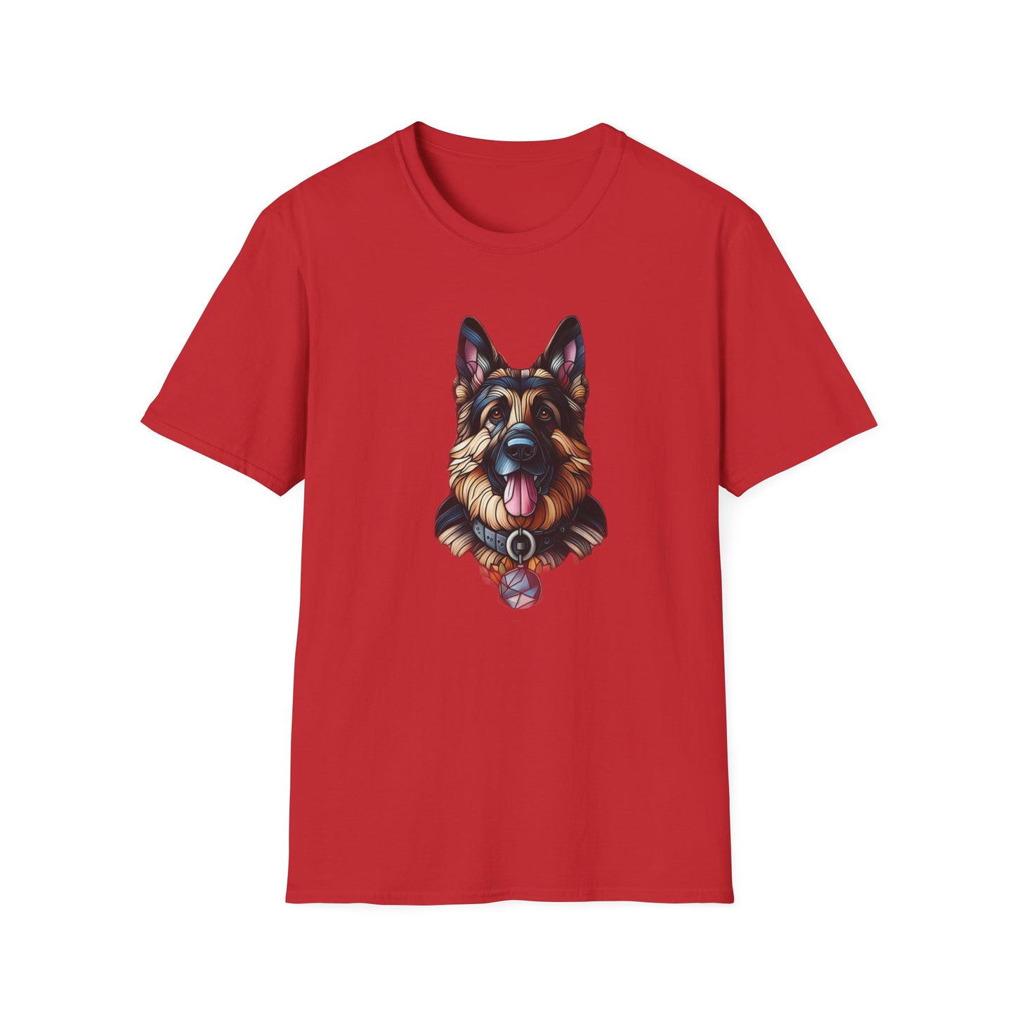 German Shepherd Stained Glass Unisex Softstyle T-Shirt
