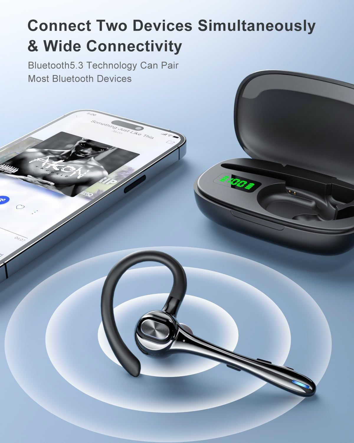 Earbuds Wireless Earpiece Bluetooth Headset with Noise Canceling Mic 160H Standby Time Hands Free Earphones Single Ear Headphone for Iphone Android Samsung Cell Phones PC TV Computer Game Trucker Work TRUCK DRIVER