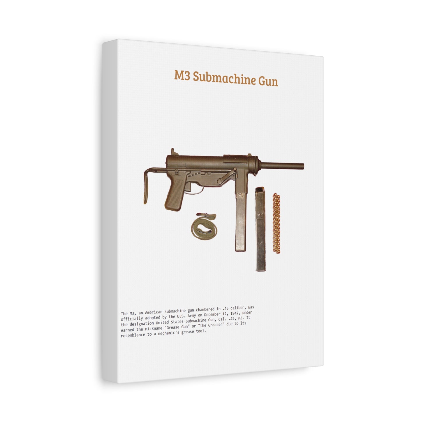 Grease Gun M3 submachine gun Matte Canvas, Stretched, 1.25"