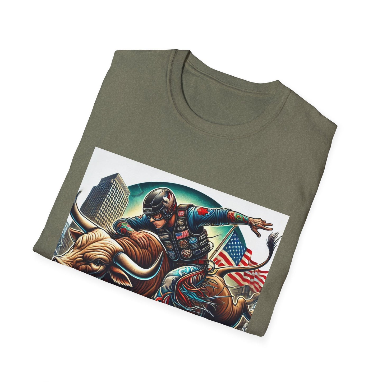 Professional Bull Riders 3D tattoo image featuring Albany City in New York State Unisex Softstyle T-Shirt