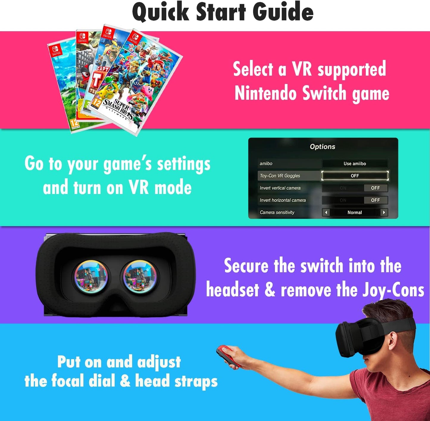 VR Headset Designed for Nintendo Switch & Switch OLED Console with Adjustable Lens for a Virtual Reality Gaming Experience and for Labo VR - Black - Gift Boxed Edition