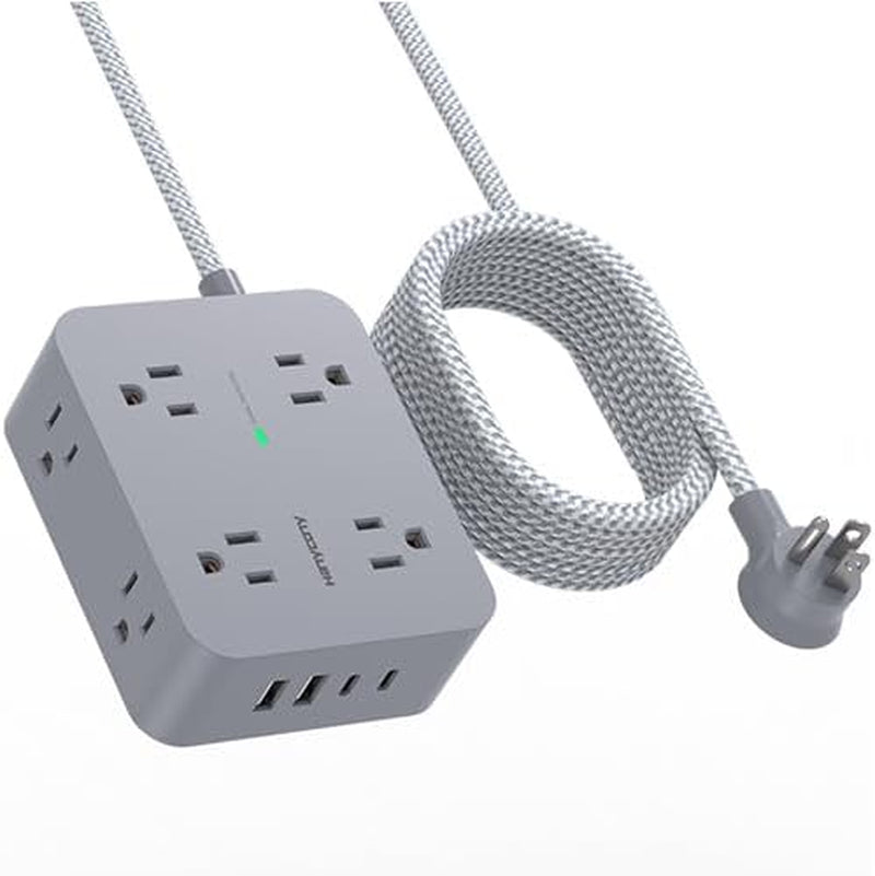 Surge Protector Power Strip - 8 Outlets with 4 USB (2 USB C) Charging Ports, Multi Plug Outlet Extender, 5Ft Braided Extension Cord, Flat Plug Wall Mount Desk USB Charging Station for Home Office ETL