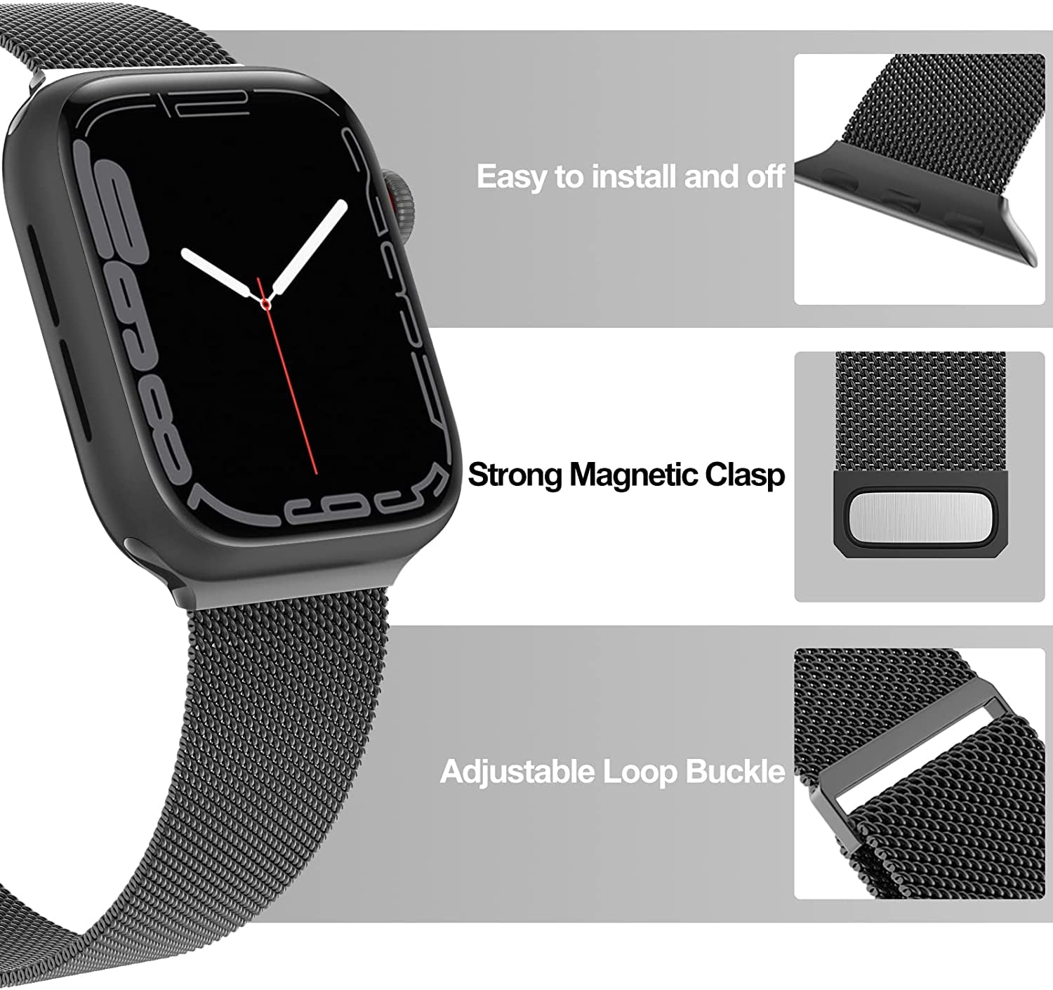 Compatible with Apple Watch Band 42Mm 44Mm 45Mm 49Mm 38Mm 40Mm 41Mm,Stainless Steel Mesh Loop Magnetic Clasp for Iwatch Ultra Series 9 8 SE 7 6 5 4 3 2 Women Men -49Mm/45Mm/44Mm/42Mmm Black