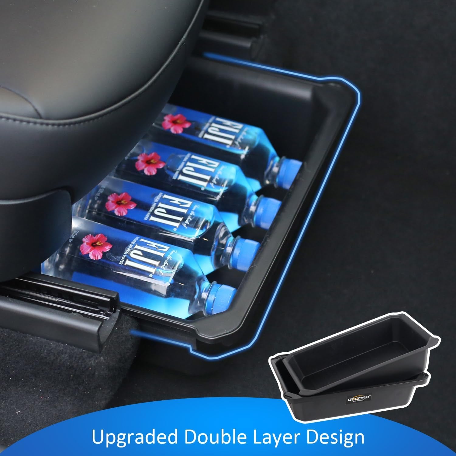 Under Seat Storage Box Organizer for Tesla Model Y (1 Pack), Upgraded ABS + TPE Double Layer Hidden Storage Box, Washable Underseat Storage Organizer Fit Tesla Model Y Accessories 2021-2024