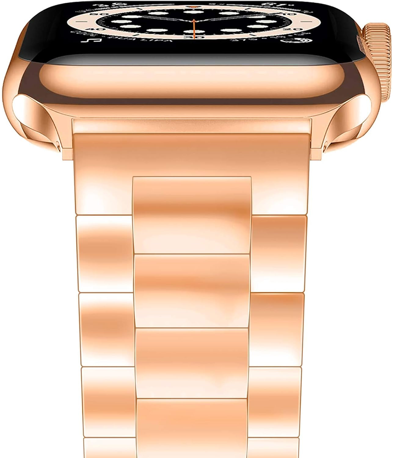 Compatible with Apple Watch Band 42Mm 44Mm, Business Solid Stainless Steel Metal Band Replacement Iwatch Strap for Apple Watch Series 6/5/4/3/2/1, SE for Men Women- Rose Gold(42Mm/44Mm)