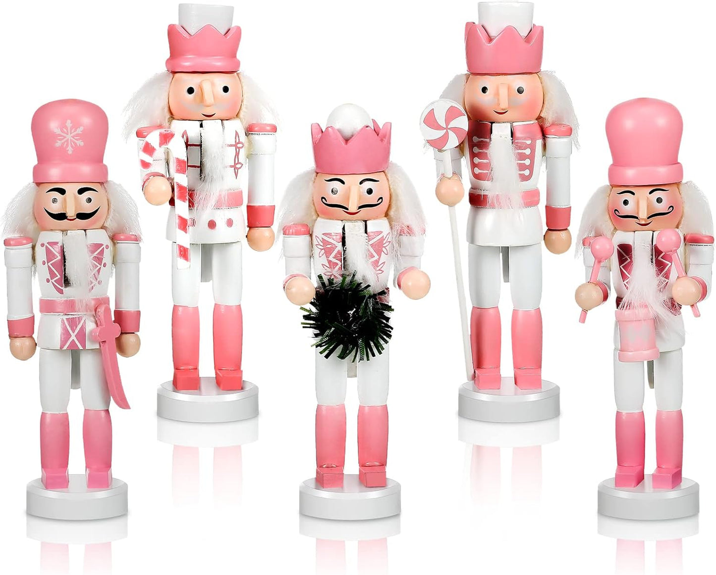 5 Pcs Christmas Nutcracker Ornaments Pink Wooden Nutcracker Hanging Decorations 5 Inch Soldier Nutcracker Figures Christmas Table Decoration Gift for Christmas Tree Holiday Party