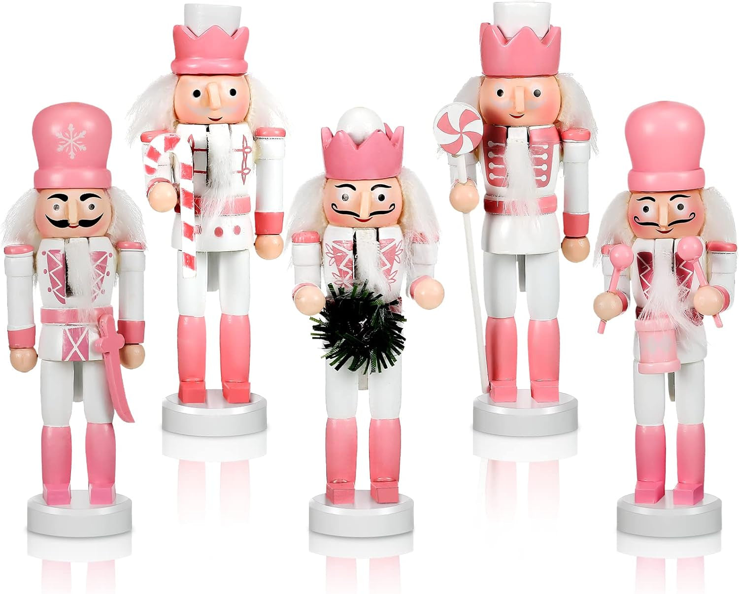 5 Pcs Christmas Nutcracker Ornaments Pink Wooden Nutcracker Hanging Decorations 5 Inch Soldier Nutcracker Figures Christmas Table Decoration Gift for Christmas Tree Holiday Party