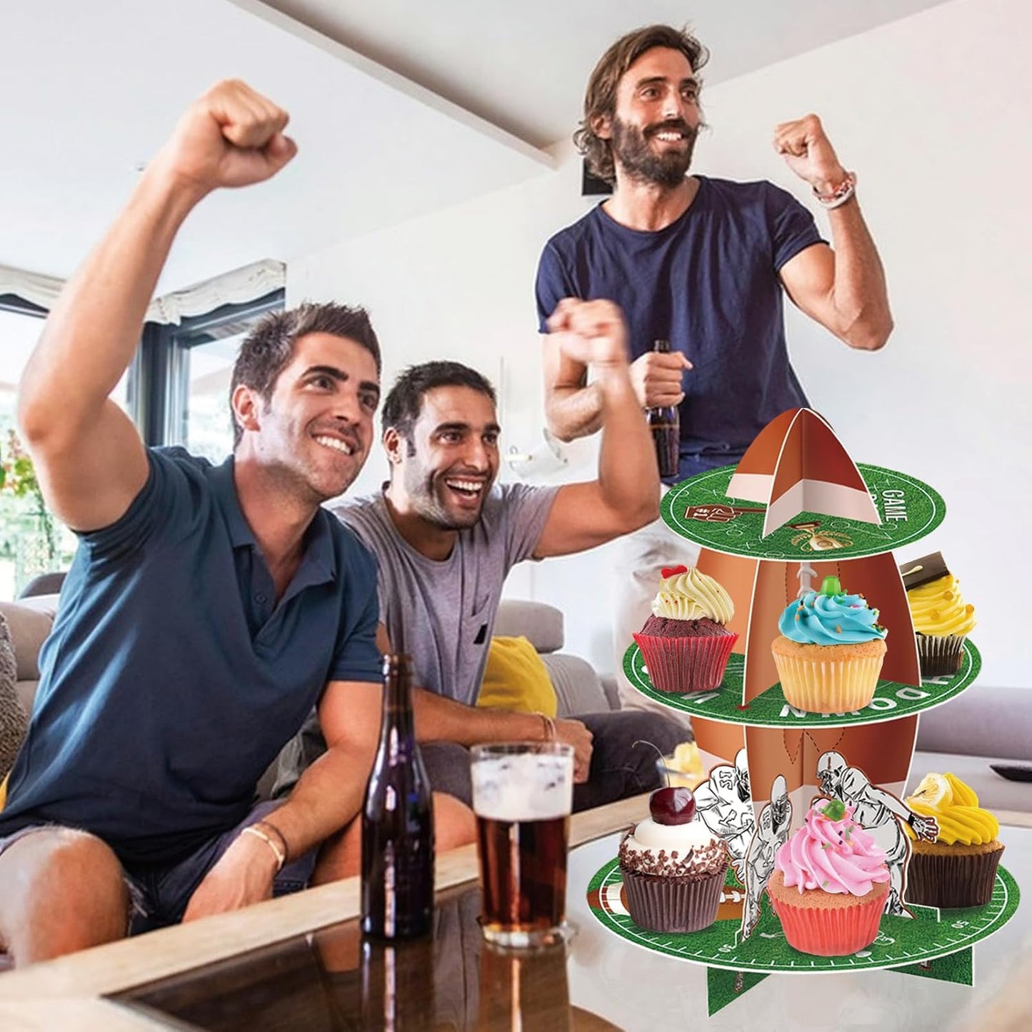Football Cupcake Stand 3 Tier Dessert Tower Super Football Bowl Party Decoration Football Theme Party Cupcake Stand Party Cupcake Concession Stand Tower for Kids Football Sports Party Supplies Decor