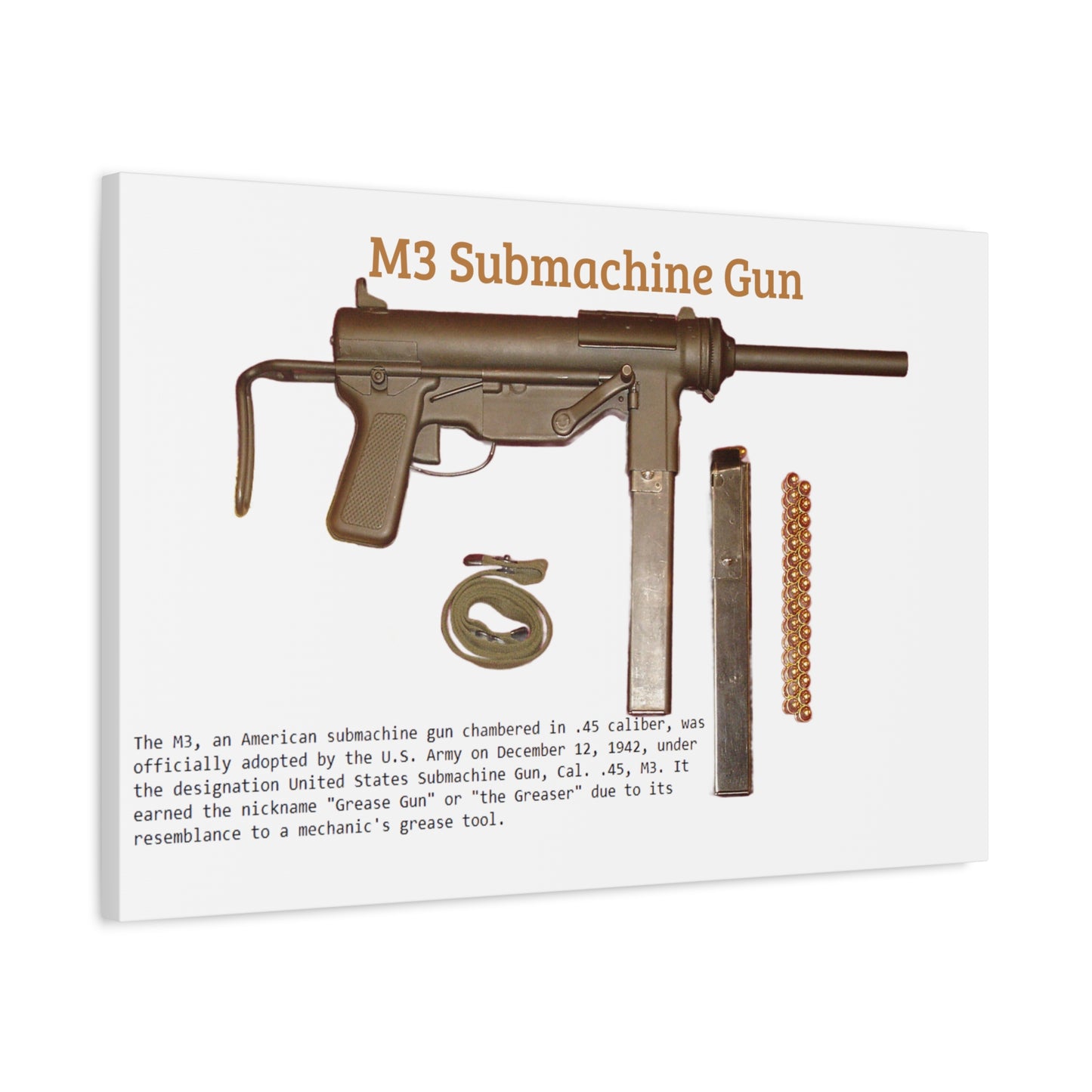 Grease Gun M3 submachine gun Matte Canvas, Stretched, 1.25"