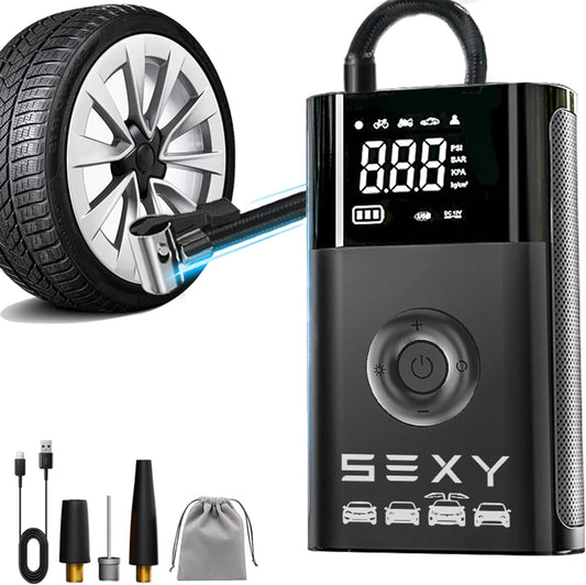 Tire Inflator Air Compressor for Model 3 Y X S,Cordless Portable Air Pump,2024 Accessories with Tire Pressure Gauge and Emergency Light,Multipurpose Tire Pump