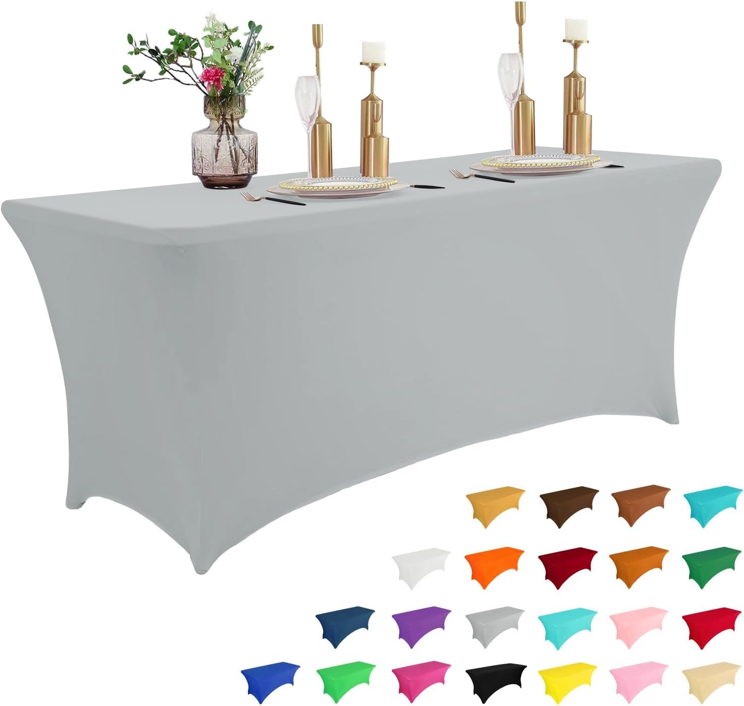 2 Pack 6FT Table Cloth for Rectangular Fitted Events Stretch Black Table Covers Washable Table Cover Spandex Tablecloth Table Protector for Party, Wedding, Cocktail, Banquet, Festival