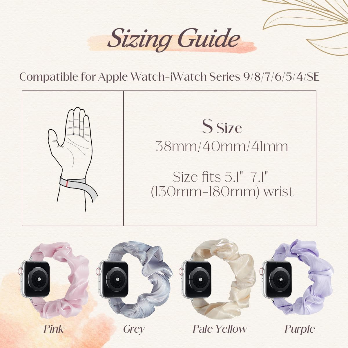 Scrunchie Apple Watch Band for Women Compatible with Apple Watch Series 9 Ultra 8 7 6 5 4 3 2 1 SE, Stretchy Cute Replacement Wristband for Smart Watch Bands 38Mm 40Mm 41Mm 42Mm 44Mm 45Mm 49Mm