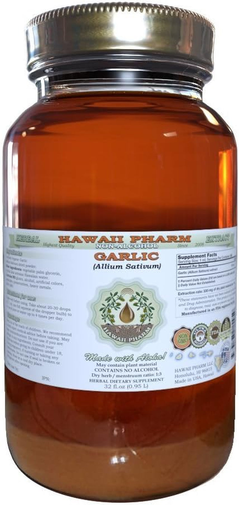 Garlic Alcohol-Free Liquid Extract, Organic Garlic (Allium Sativum) Dried Powder Glycerite  Natural Herbal Supplement 2 Oz TLBH
