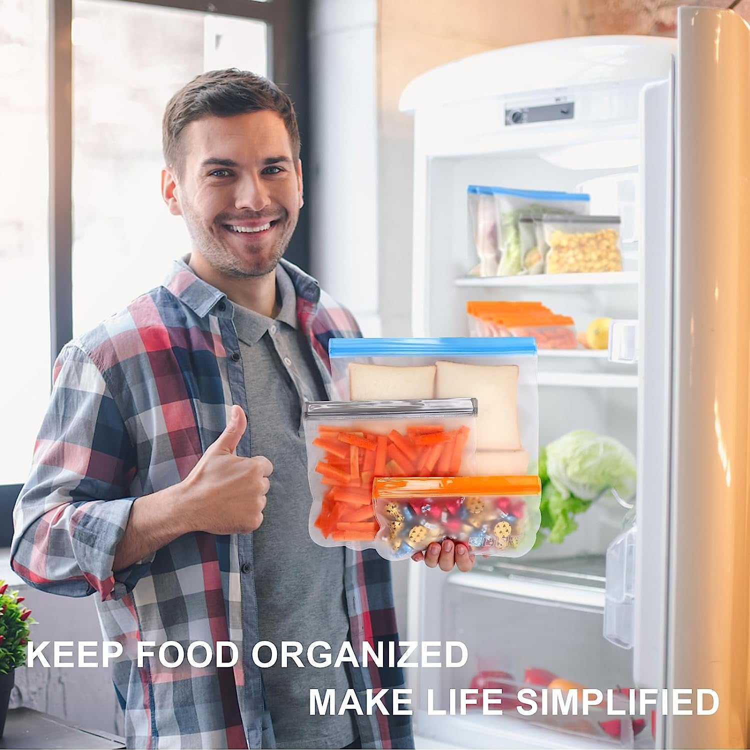 10 Pack Dishwasher Safe Reusable Bags Silicone, Leakproof Reusable Freezer Bags, BPA Free Reusable Storage Bags for Lunch Marinate Food Travel - 3 Gallon 4 Sandwich 3 Snack Bags