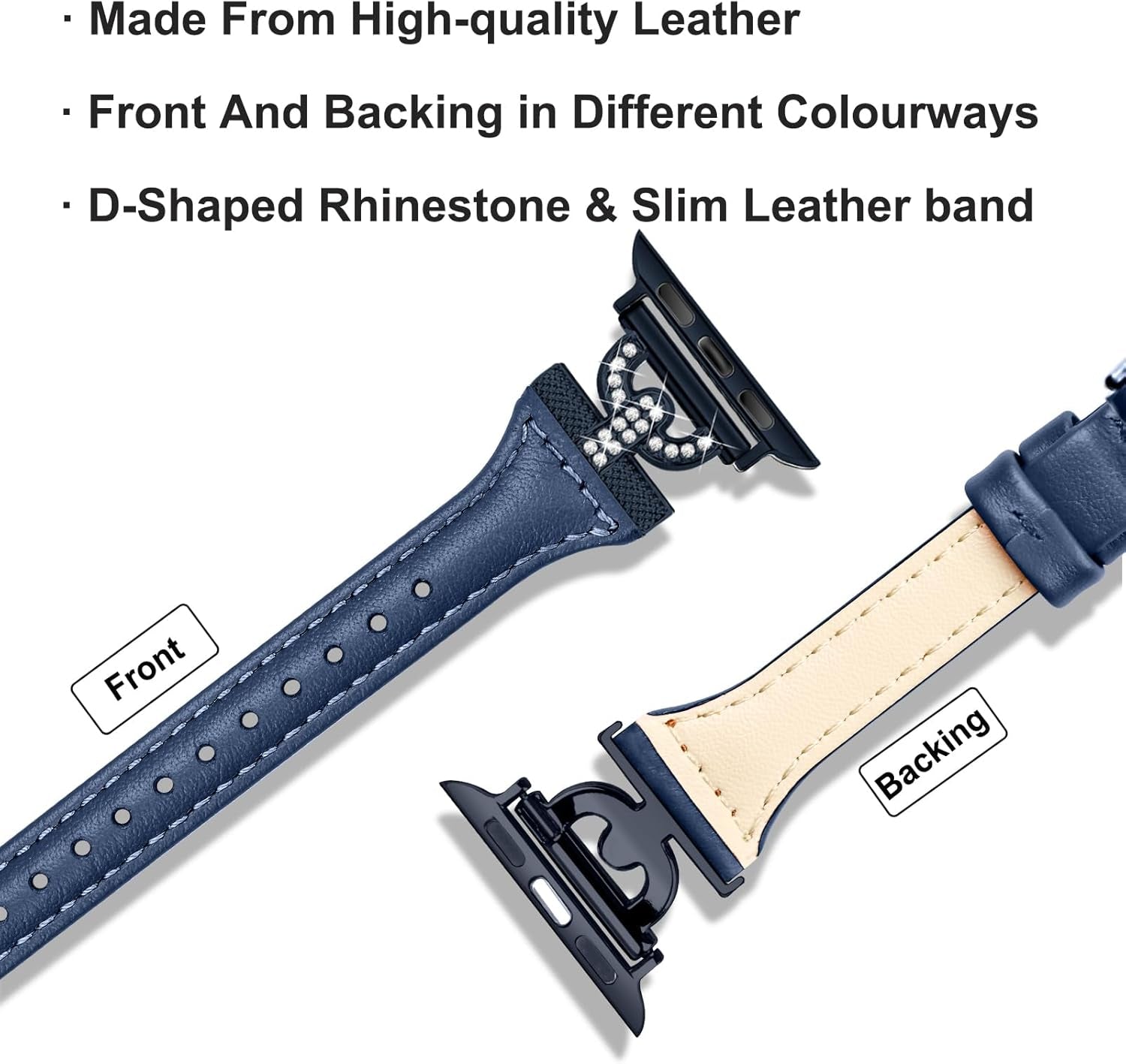 Slim Leather Bands Compatible with Apple Watch Band for Women 40Mm 41Mm 38Mm 44Mm 45Mm 49Mm 42Mm 46Mm, D-Shape Diamonds for Iwatch Women Bands Series 10 9 8 SE 7 6 5 Ultra 4 3 2 1