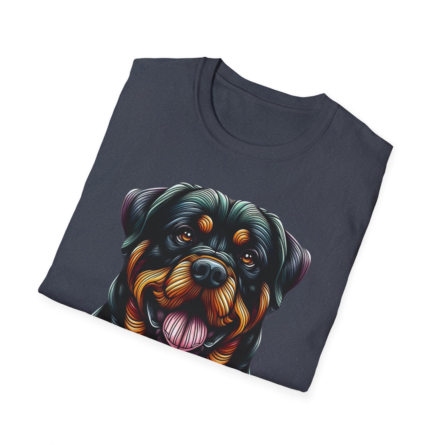 Rottweiler Animal Stained Glass Design Unisex Softstyle T-Shirt