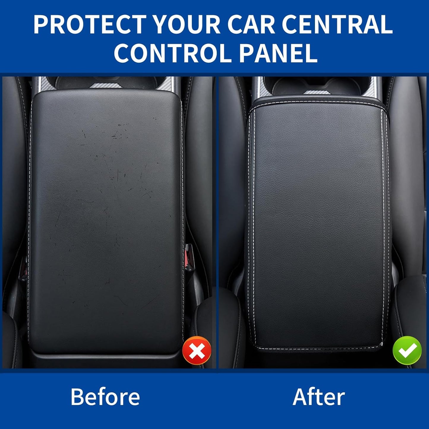 Tesla Model 3/Y Armrest Accessories -  Center Console Cover for Tesla - Car Armrest Box Cover Decoration Interior for Model 3 2017-2022 2023 2024 or Model Y 2020-2022 2023 2024 - Black