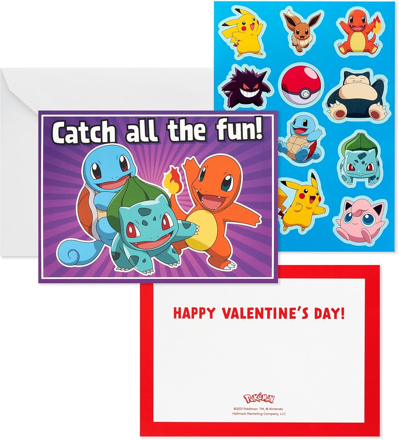 Pokémon Valentines Day Cards and Stickers for Kids School (24 Classroom Valentines with Envelopes)