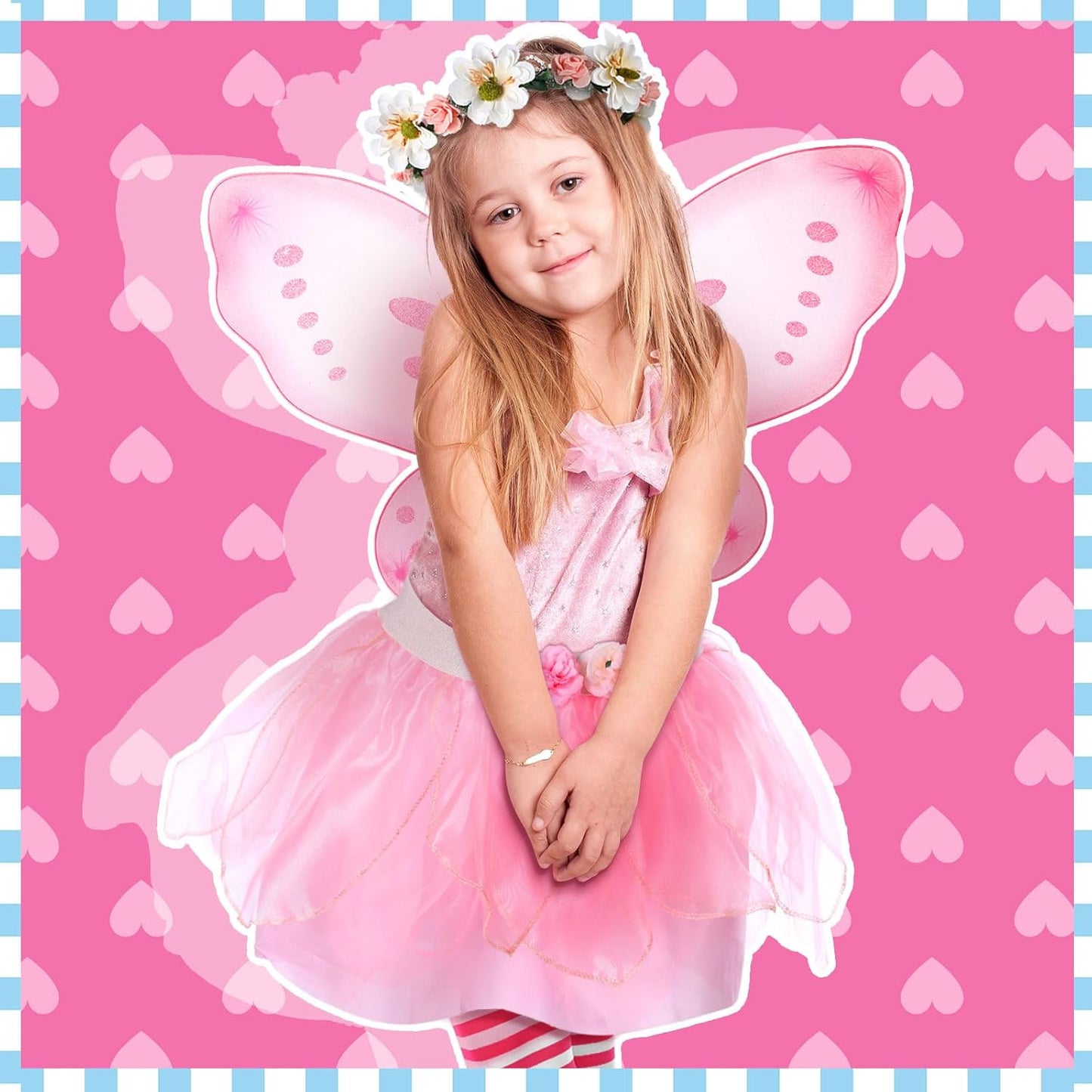 4 Pcs Halloween Girls Costume Includes Wings Tutu Headband Striped Tights for Kids Toddler Halloween