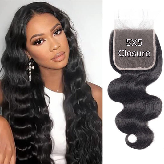 5X5 Hd Lace Closure 5X5 Body Wave Closure Human Hair 12A Real Transparent Lace Closure Virgin Remy Human Hair Frontal Closure Pre Plucked with Baby Hair Natural Black Color(10Inch)