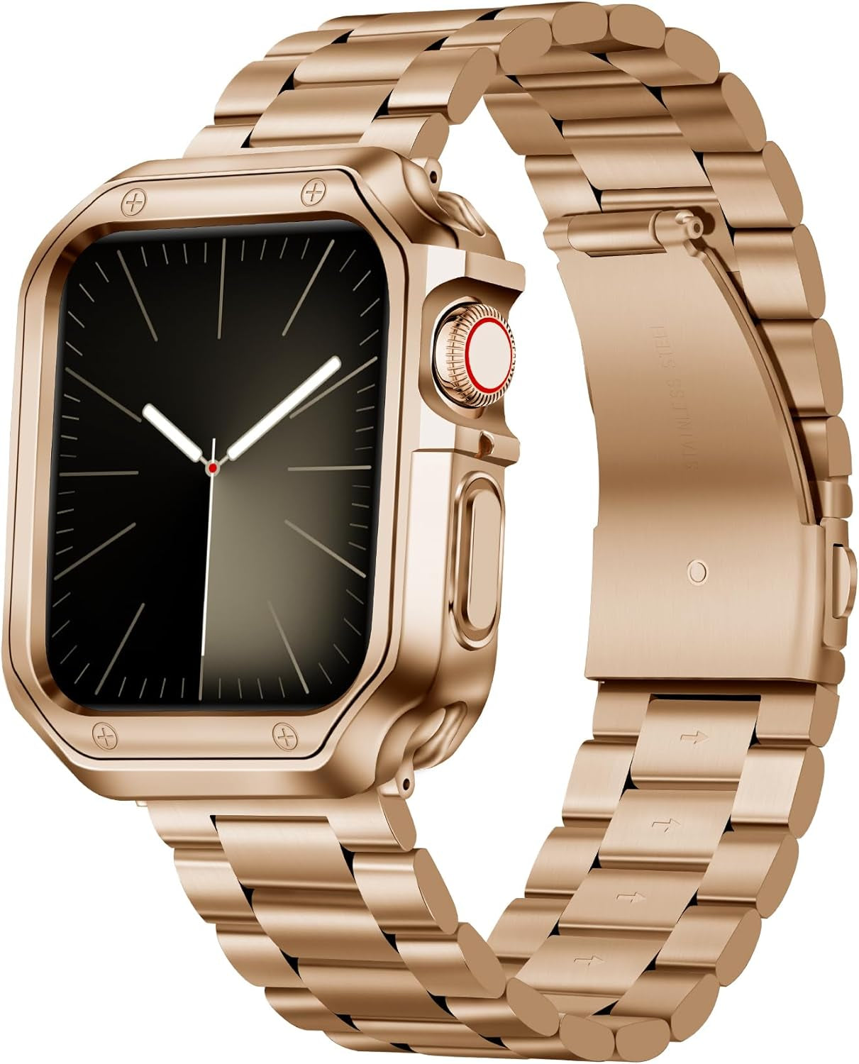 Compatible with Apple Watch Band 49Mm 46Mm 45Mm 44Mm 42Mm 41Mm 40Mm 38Mm Stainless Steel Metal Watch Strap with TPU Watch Case Compatible with Iwatch Series Ultra/10/9/8/7/Se2/Se/6/5/4/3/2/1