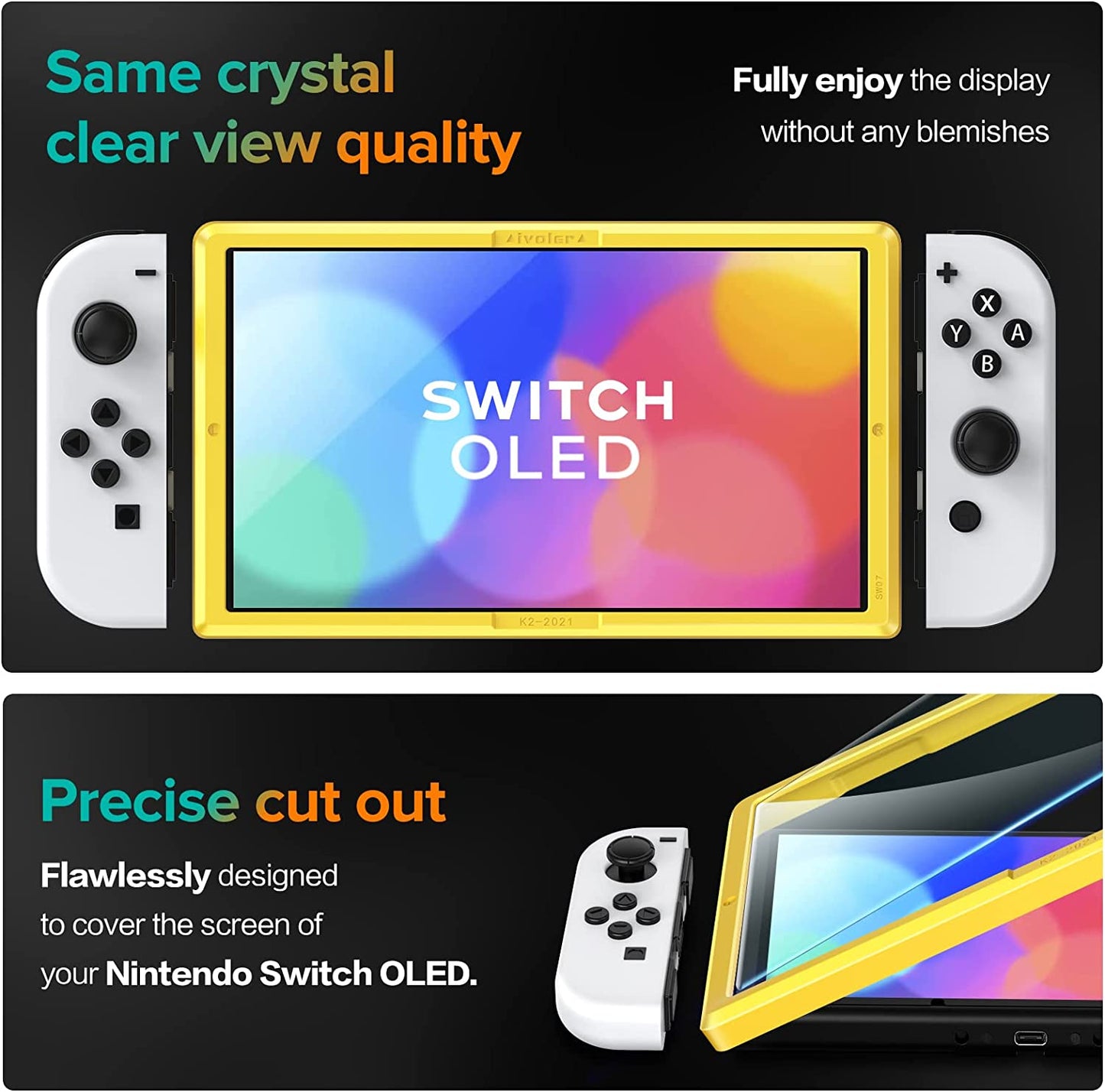 4-Pack Tempered Glass Screen Protector Designed for Nintendo Switch OLED Model 2021&2023 with [Alignment Frame] Transparent HD Clear[Updated Version] Screen Protector for Switch OLED 7''