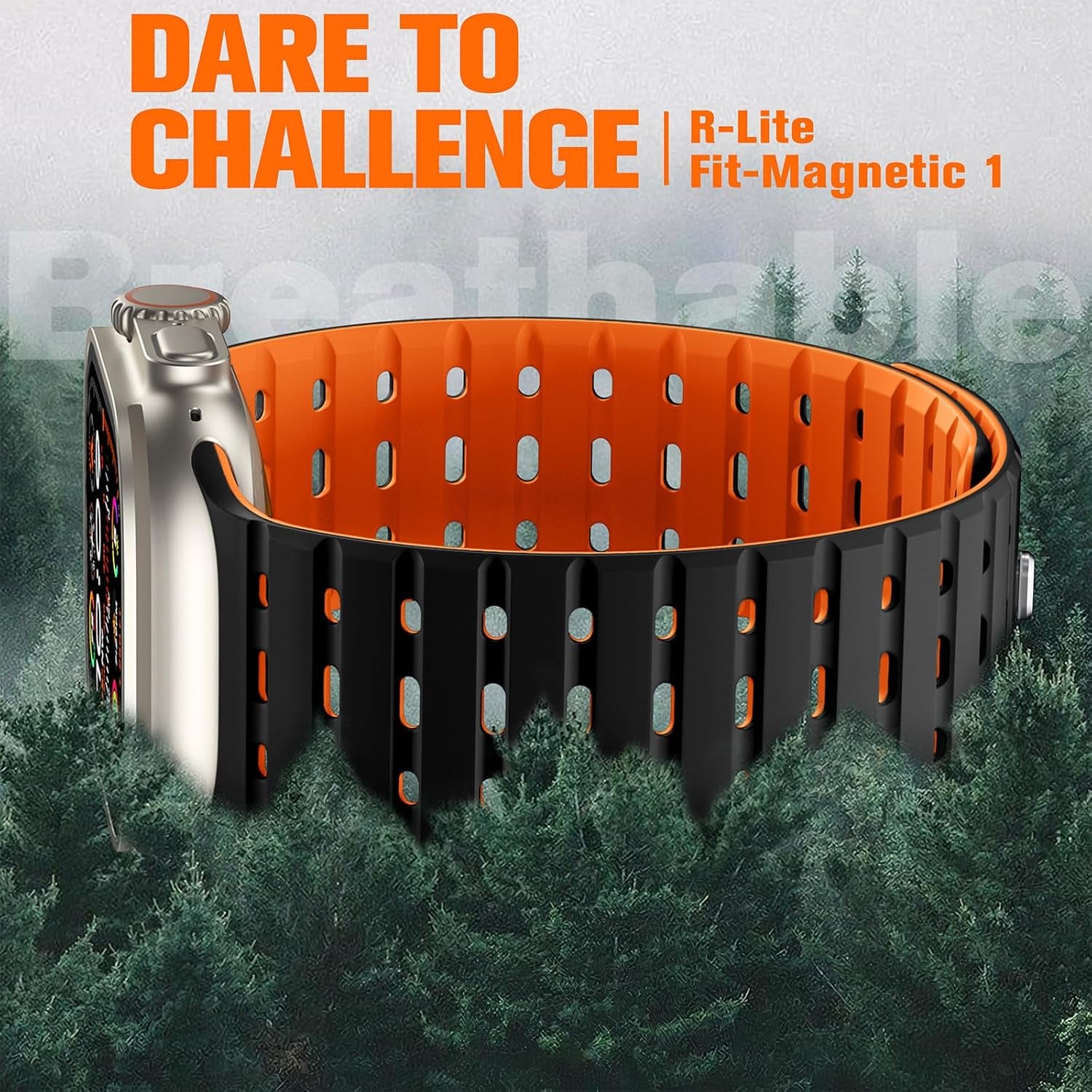 R-Lite Fit Magnetic Watchband Compatible with Apple Watch Ultra 2/Ultra Band 49Mm/46M/45Mm/44Mm/42Mm(3/2/1) for Men Women, Rugged Silicone Sport Strap for Iwatch SE2/SE/10/9/8/7/6/5/4