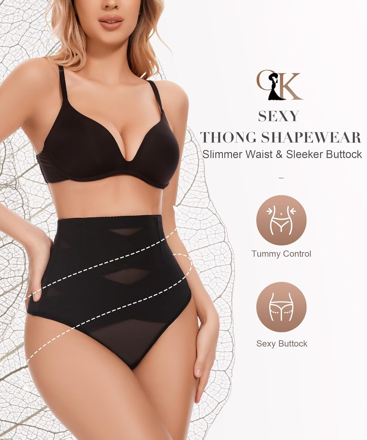 Tummy Control Thong Shapewear for Women-High Waisted Body Shaper Thong Panties Girdle Seamless Compression Underwear
