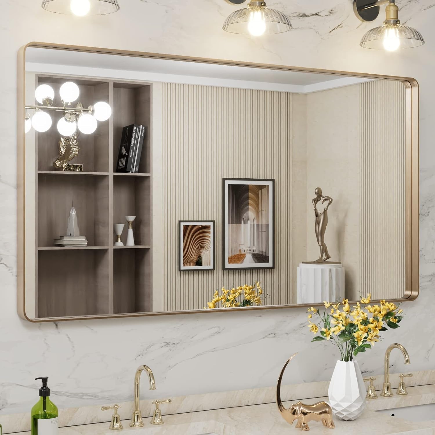 50X30 Inch Black Metal Framed Bathroom Mirror for Wall, Matte Black Bathroom Vanity Mirror Farmhouse, Large Rounded Rectangle Mirror, Anti-Rust, Tempered Glass, Hangs Horizontally or Vertically