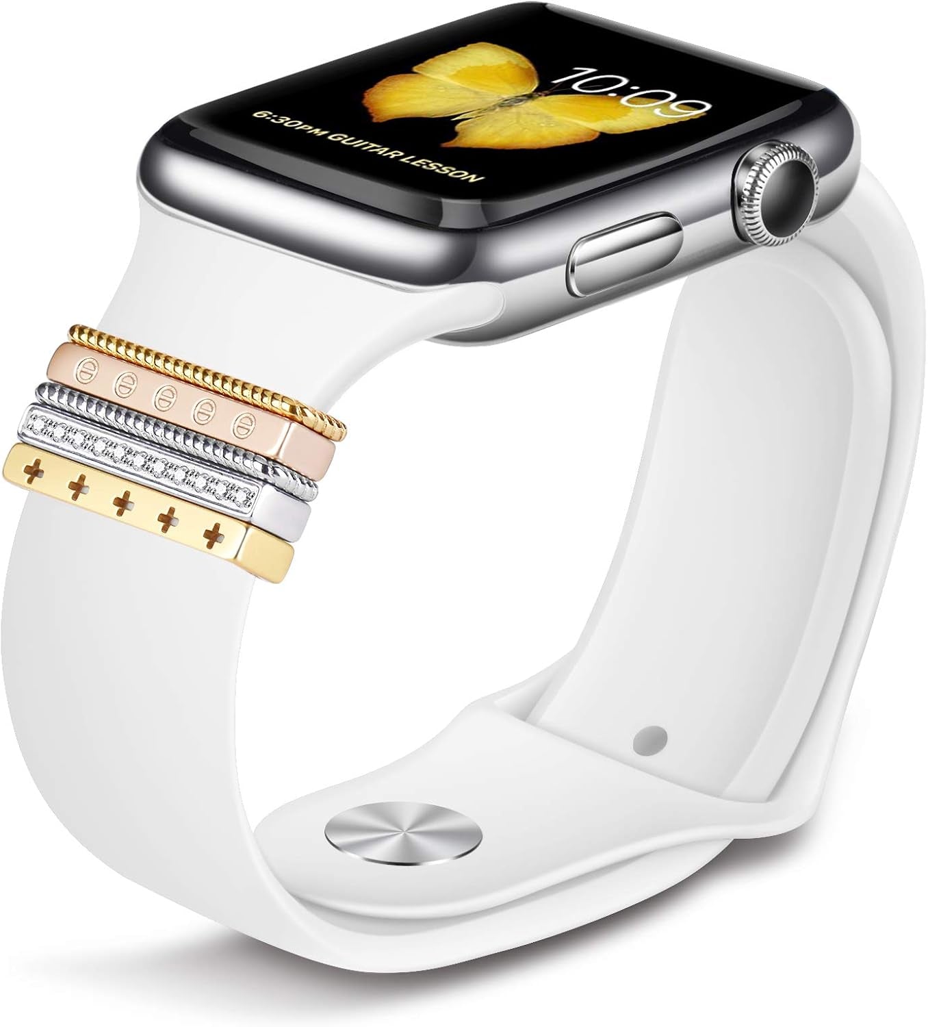 Decorative Rings Loops Compatible with Apple Watch Bands Charms Series 8/7 41Mm 45Mm/Series 6/SE2/SE/5/4 44Mm 40Mm/Series 3/2/1 42Mm 38Mm Watchband Decorative Charms Accessories (No Band)