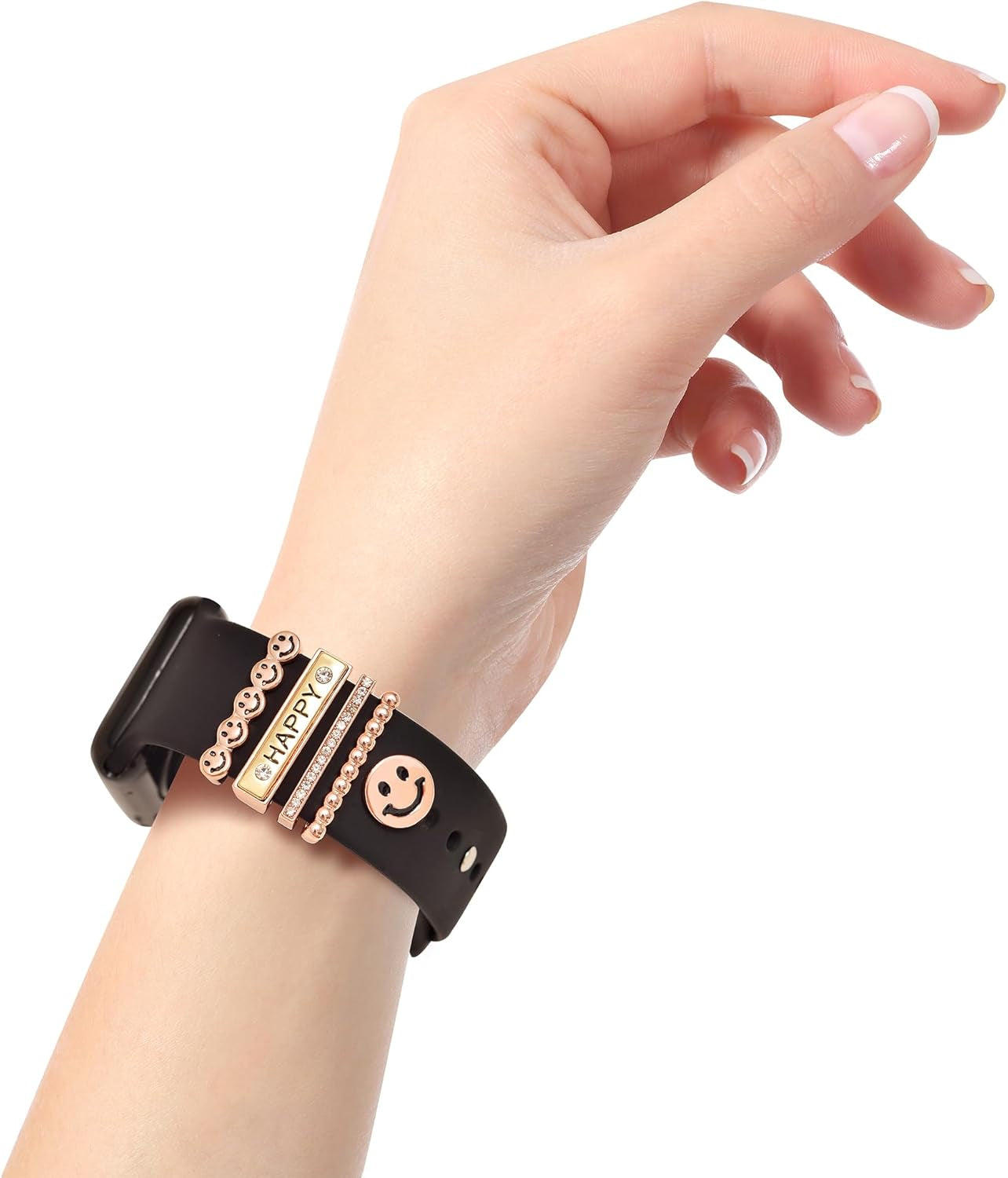 5Pcs Rhinestone Watch Strap Charms Watchband Ring Loops Watch Band Decor Studs Decorative Charm for Apple Iwatch Silicone Sport Band Smart Watch Silicone Watch Band Decoration Accessories (No Band)