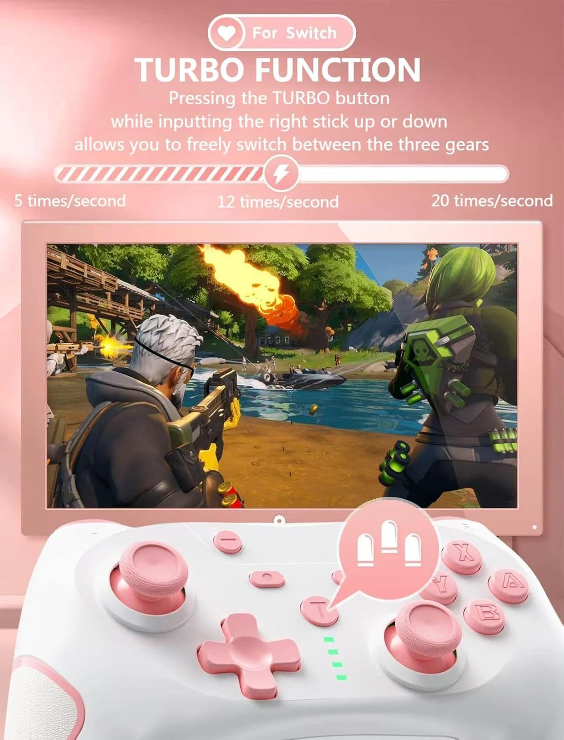 Switch Pro Controller, Wireless Pro Controller for Switch/Switch Lite/Switch OLED, Switch Controller with 2 Back Buttons, 3-Level TURBO Adjustable (Pink)