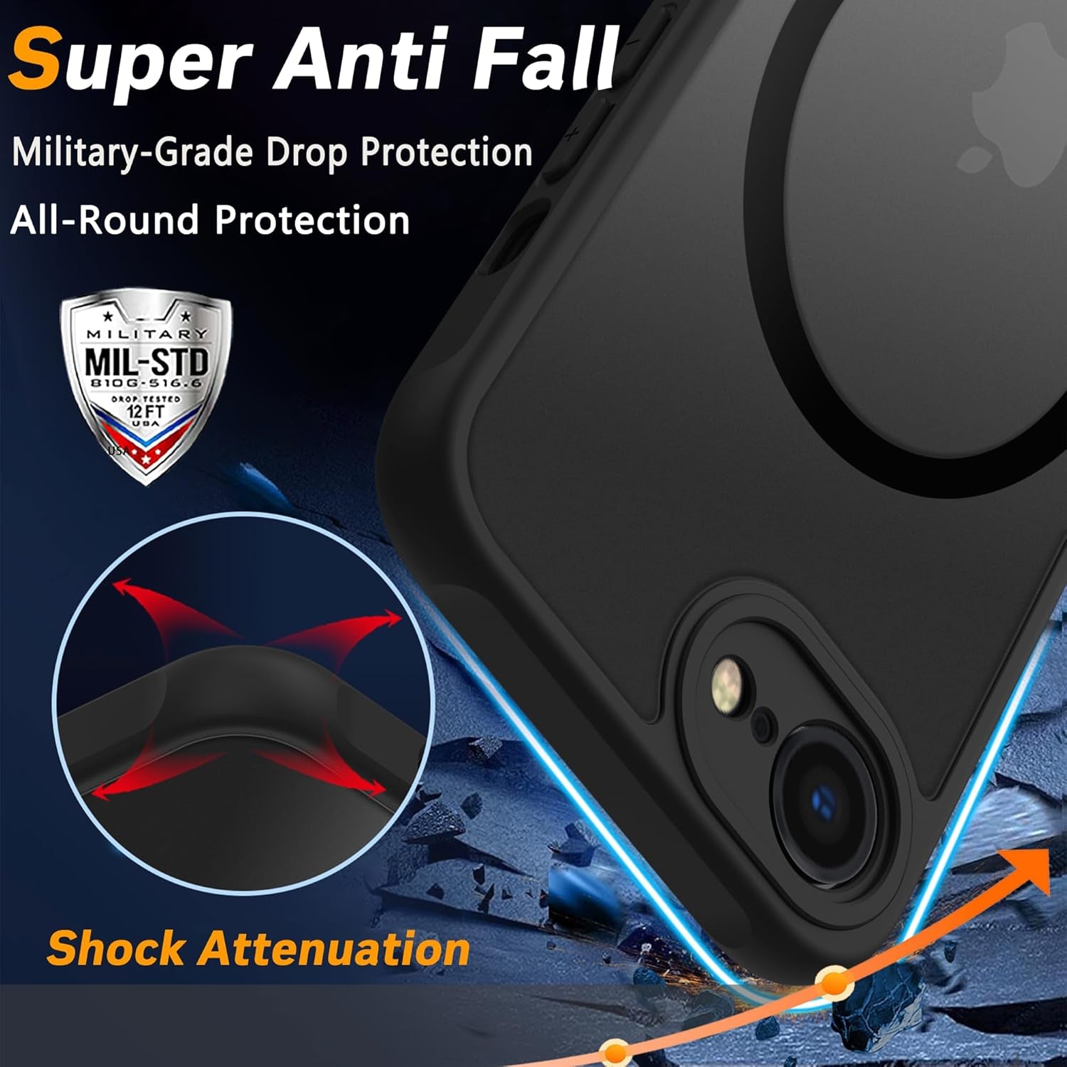 2025 New Magnetic for Iphone 16E Case,Compatible with Magsafe,Military Grade Drop Tested, Shockproof Matte Translucent Hard Back Slim Protective Case.Black Magnetic Circle.