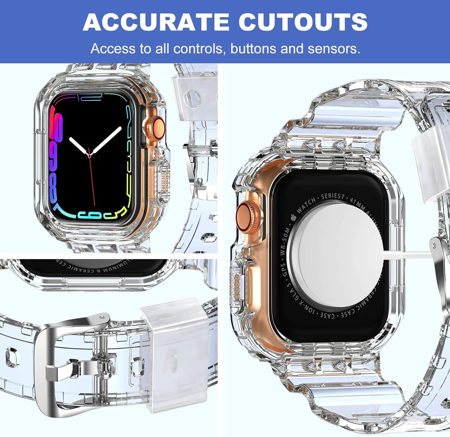 Compatible for Crystal Clear Apple Watch Bands, 45Mm 44Mm 42Mm 41Mm 40Mm 38Mm Bumper Case for Men Women Jelly Sport Case Band for Iwatch Ultra 2/1 Series 9 8 7 SE/6 5 4 3 2 1