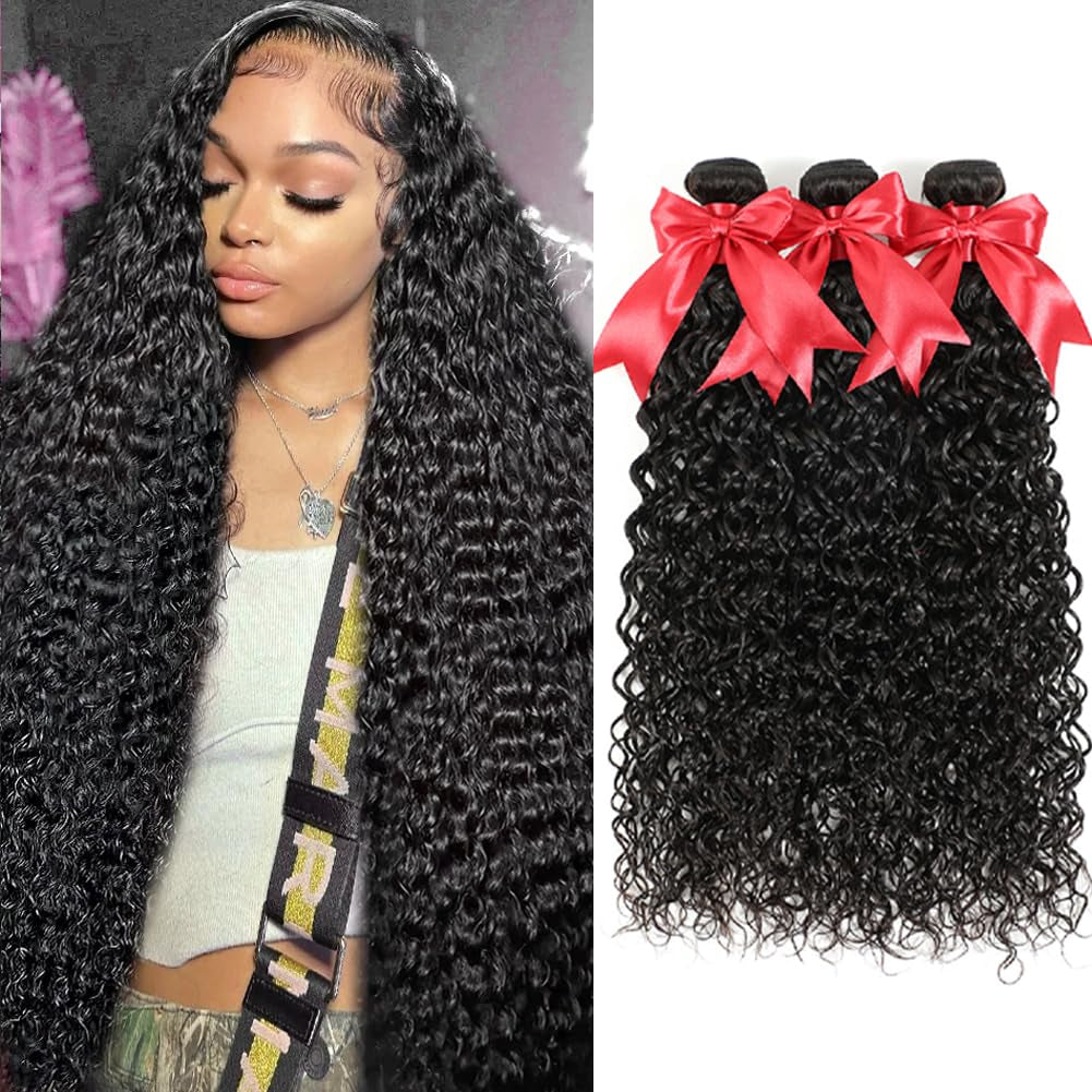 12A Water Wave Human Hair Bundles 22 24 26 Inch Brazilian Wet and Wavy Curly Bundles Human Hair 100% Unprocessed Raw Virgin Weave Bundles Human Hair 3 Bundles Deals Natural Black