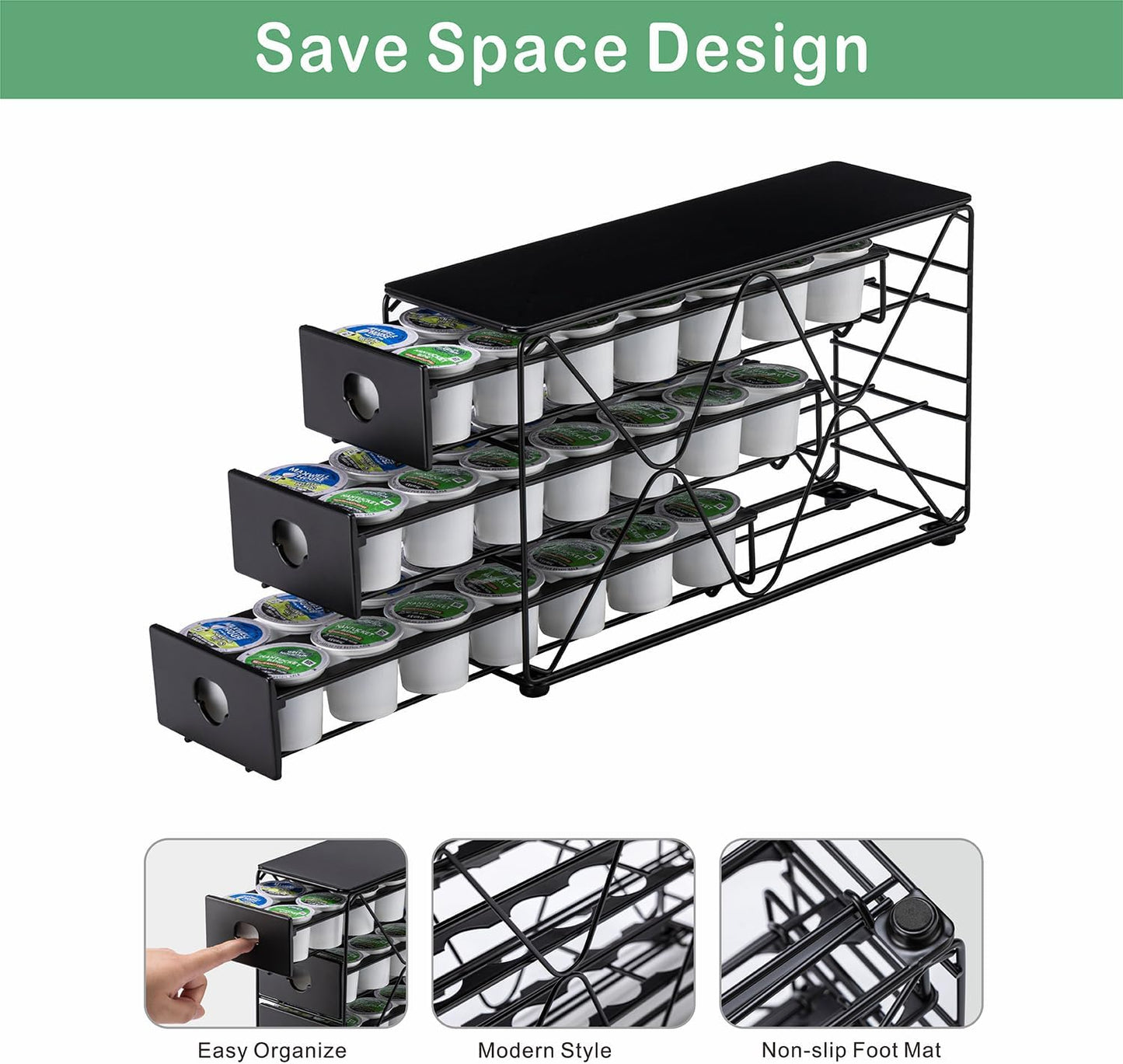 K Cup Holder 3 Tier Coffee Pod Holder for K Cup Organizer save Space Countertop Kitchen (42 Pods Capacity)