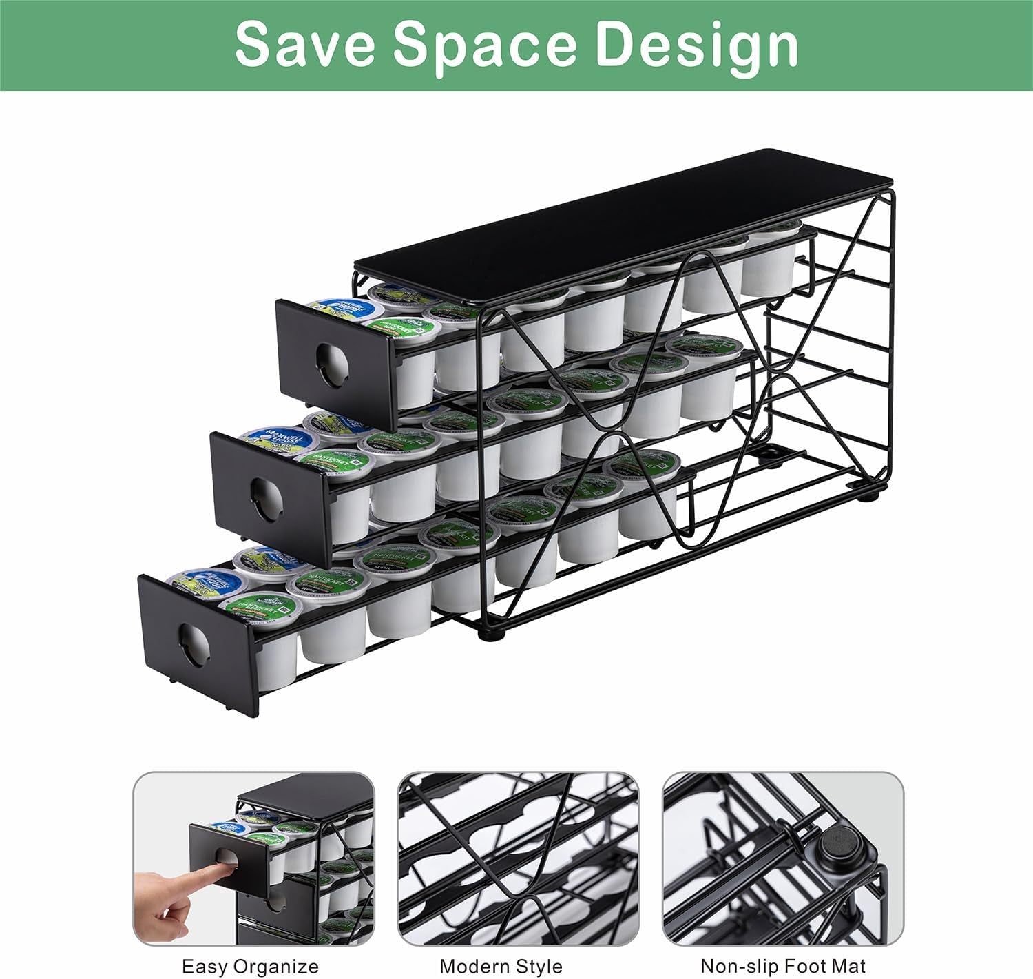 K Cup Holder 3 Tier Coffee Pod Holder for K Cup Organizer save Space Countertop Kitchen (42 Pods Capacity)