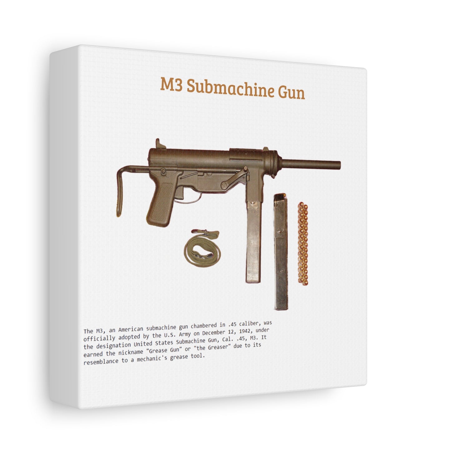 Grease Gun M3 submachine gun Matte Canvas, Stretched, 1.25"