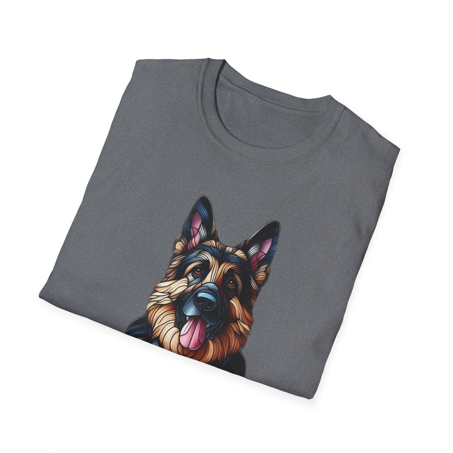 German Shepherd Stained Glass Unisex Softstyle T-Shirt