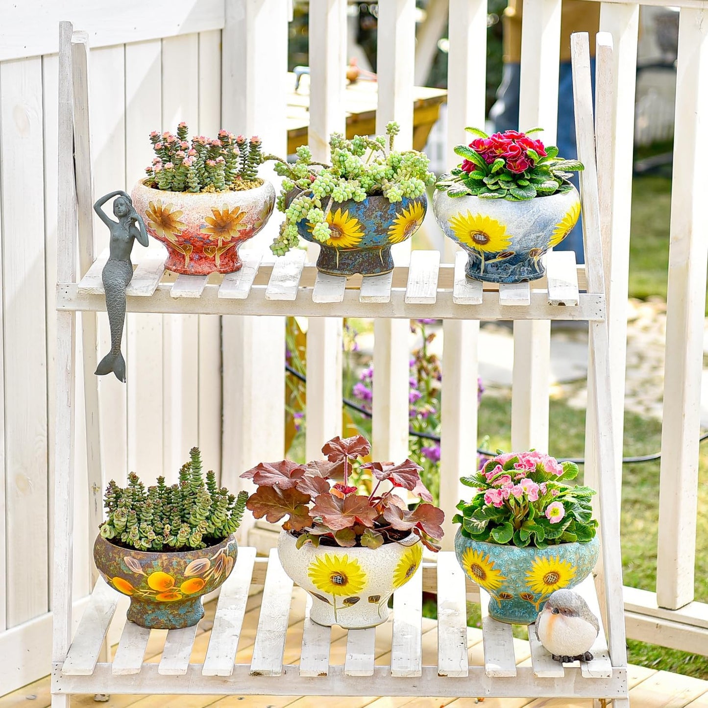 Small Succulent Planters Set of 2, Beautiful Hand Crafted Ceramic Plant Pots Cute Cactus Pot, 6.5 Inch Flower Pots for Indoor Plants with Drainage, Desktop Windowsill Home Office Decor Pots