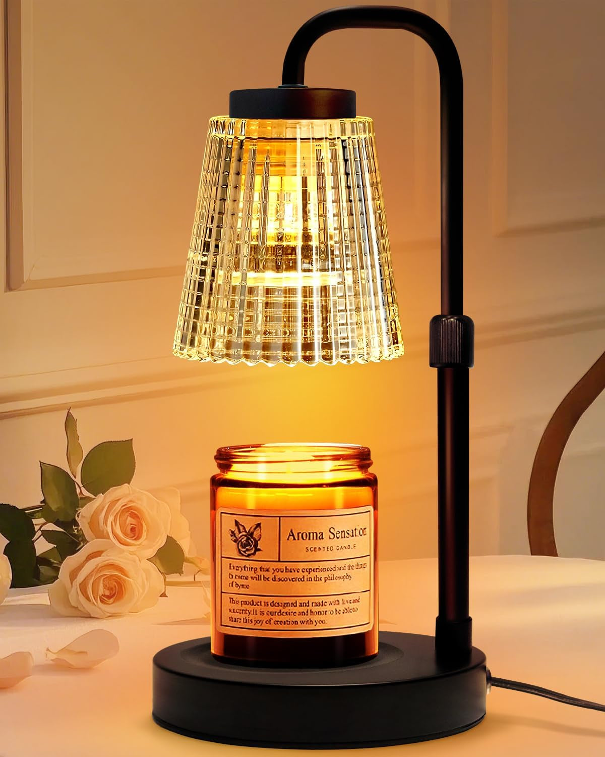 Adjustable Candle Warmer Lamp with Timer: 3 Timing Mode, 35W Safety Anti-Scalding, 4 Level Dimming Guard the Romantic Night - Wax Warmer for Scented Wax for Home Decor Gifts (Transparent)